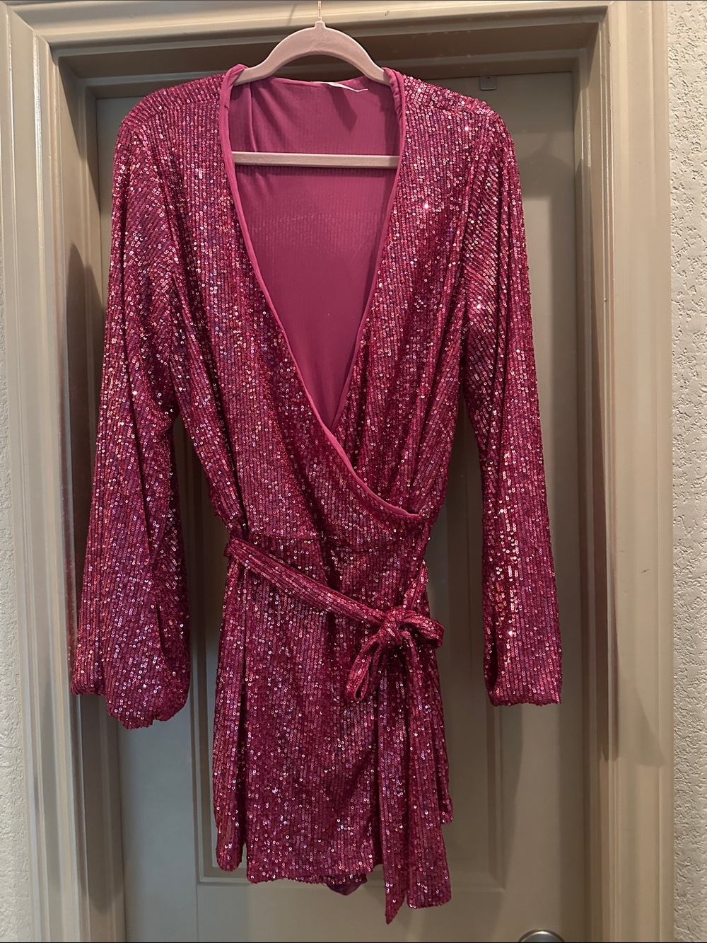 Free People Dark Pink Sequin Wrap Romper